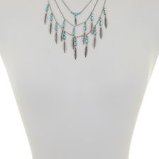 Lucky Brand Feather Turquoise Layered Necklace MEDIUM GRE