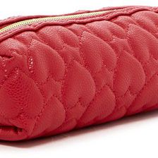 Betsey Johnson Quilted Heart Faux Leather Pencil Case RED