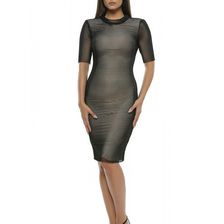 Rochie midi, neagra, conica, din neopren fagure, Emily G