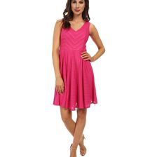 Maggy London Sheer Rib Stripe Fit & Flare Dress Berry Rose