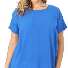 Vince Camuto Plus Plus Size Short Sleeve High-Low Hem Blouse Poolside