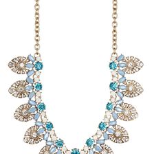 Natasha Accessories Vintage Fancy Necklace ANTIQUE GOLD-CRYSTAL-BLUE