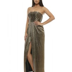 Rochie lunga, din lycra metalic, cu corset, Emily G