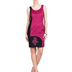 Rochie fuchsia cu negru, cu imprimeu iris, Amelie Suri