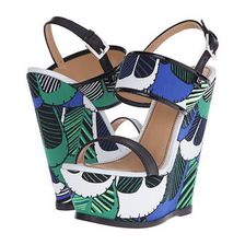 Incaltaminte Femei DSQUARED2 Wedge Verde Blue Cotone Stampa Piume