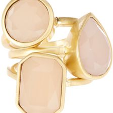Vince Camuto Glass Stone Stack Rings Set - Size 7 WORN GOLD-MILKY LT PEACH