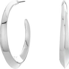 Ralph Lauren Luxe Links Medium Knife Edge Hoop Earrings Silver