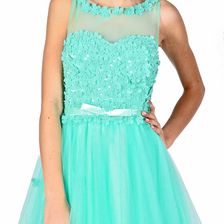 Rochie de ocazie verde cu flori si perle aplicate 8168V 