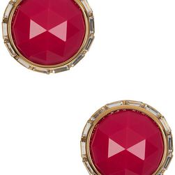 Trina Turk Large Button Stone Bezel Set Earrings GOLD PL-DK PINK