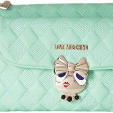 LOVE Moschino Updated Small Quilted Crossbody Bag with Love Girl Clasp Mint