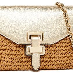 Michael Kors Naomi Large Straw Leather Clutch PALE GOLD