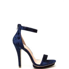 Incaltaminte Femei CheapChic Stack Up Velvet Ankle Strap Heels Navy