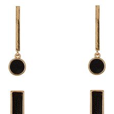 Steve Madden Faux Leather Stud, Bar, and Circle Drop Earring Set GOLD AND BLACK