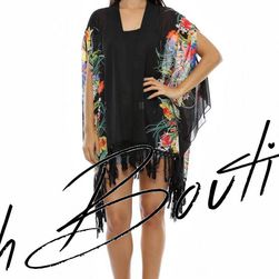Chimono negru cu imprimeu floral, Roh