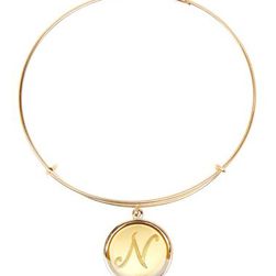 Bijuterii Femei Alex and Ani 14K Gold Filled Initial N Charm Wire Bangle RUSSIAN GOLD