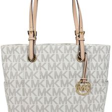 Michael Kors Jet Set Signature Logo Tote Handbag in Vanilla - Cream N/A