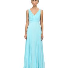 Donna Morgan Giselle Long Pleated Chiffon Gulfstream
