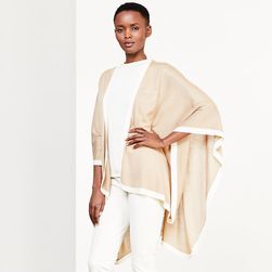 Ralph Lauren Kelsey Open-Front Poncho Khaki W/ Cream Border