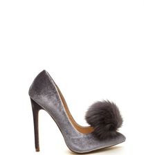 Incaltaminte Femei CheapChic You\'re Da Pom-pom Pointy Velvet Pumps Grey