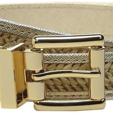 Michael Kors 25mm Reversible Straw Belt with Saffiano Binding and Eyelets Gold