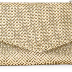 Jessica McClintock V Flap Mesh Ball Clutch LT GOLD