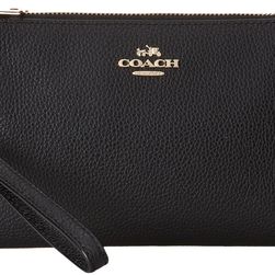 COACH Polished Pebbled Leather Double Zip Wallet LI/Black