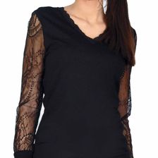 Bluza de ocazie neagra cu dantela maneci H138