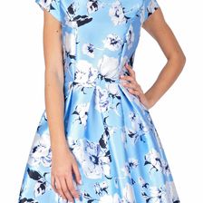 Rochie de ocazie bleu midi cu flori imprimate W2132B 