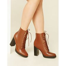 Incaltaminte Femei Forever21 Lace-Up Ankle Booties Tan