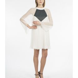 Rochie alba, din voal, cu piept imprimat, Eugene Dress, Framboise