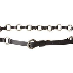Accesorii Femei Frye 13mm Leather and Metal Ring Belt on Logo Harness Buckle BlackAntique Nickel