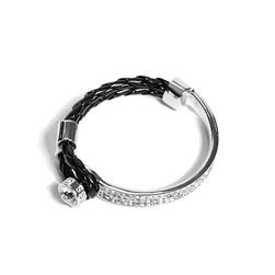 Bijuterii Femei GUESS Black and Silver-Tone Woven Metal Bracelet black