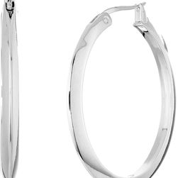 Ralph Lauren Luxe Links Large Oval Knife Edge Hoop Earrings Silver