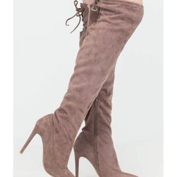 Incaltaminte Femei CheapChic Pumped Faux Suede Thigh-high Boots Lttaupe