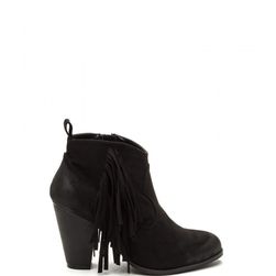 Incaltaminte Femei CheapChic Ride A Cowgirl Fringed Chunky Booties Black