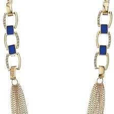 GUESS Faux Leather Links and Multi Chain Necklace Gold/Blue