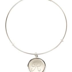 Bijuterii Femei Alex and Ani Sterling Silver Initial R Charm Wire Bangle RUSSIAN SILVER