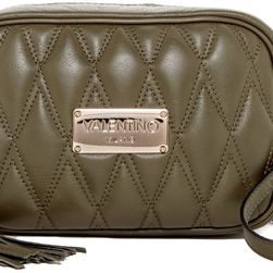 Valentino By Mario Valentino Mia Leather Diamond Quilt Sauvage Crossbody ARMY GREEN