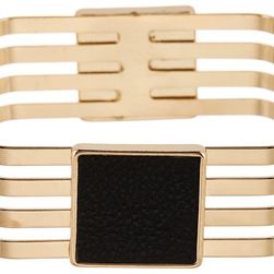 Steve Madden Leather Station Square Bangle Bracelet GOLD AND BLACK