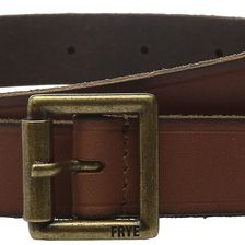 Frye 25mm Leather Belt with Heat Crease and Wrap Front Tip Luggage/Antique Brass