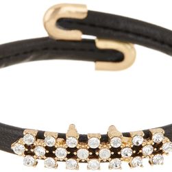 Natasha Accessories Mini Crystal Leather Cuff Bracelet BLACK-GOLD
