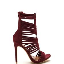 Incaltaminte Femei CheapChic All Strapped Up Velvet Caged Heels Burgundy