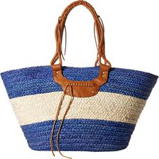 San Diego Hat Company BSB1561 Color Block Tote Bag with Faux Leather Handles and Metal Snap Closure Blue/Natural