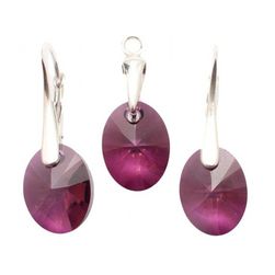 Set Argint 925 cu Swarovski Elements, Oval, Liliac Shadow, 12 mm