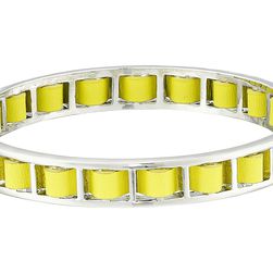 French Connection Woven Leather Bangle Bracelet Silver/Yellow