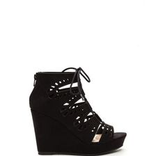 Incaltaminte Femei CheapChic High Drama Cut-out Lace-up Wedges Black