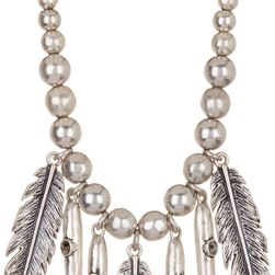Lucky Brand Feather Fringe Necklace MEDIUM GRE
