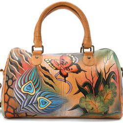 Anuschka Handbags Large Zip Around Satchel Peacock Collage