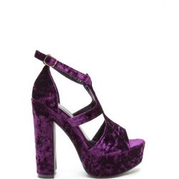 Incaltaminte Femei CheapChic Crushing Blow Chunky Velvet Heels Purple