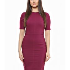 Rochie burgundy, conica, cu cusaturi decorative, Emily G